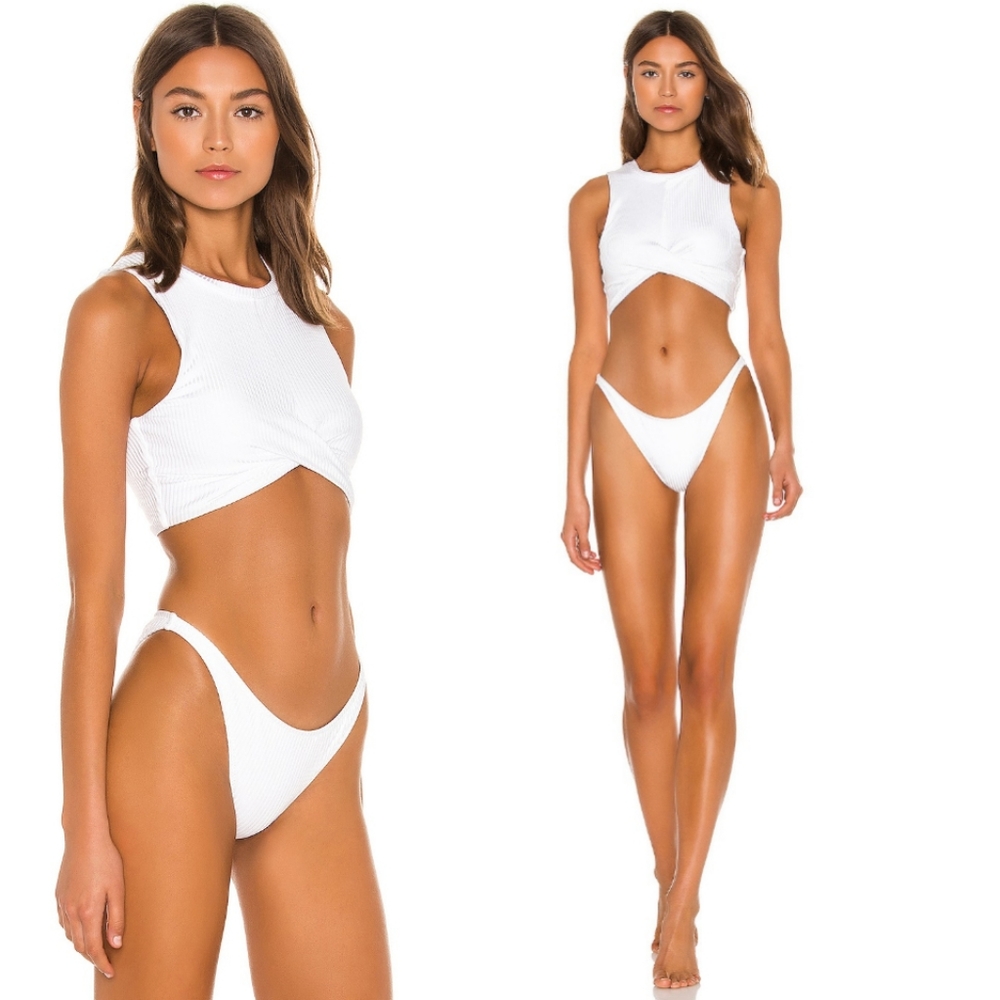 Tori Praver Emmy Marlowe Ribbed White Bikini SET